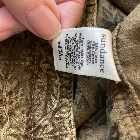 Womens Sundance Linen Blend Embroidered Boho Cargo Pants 12 Green - Picture 8 of 9